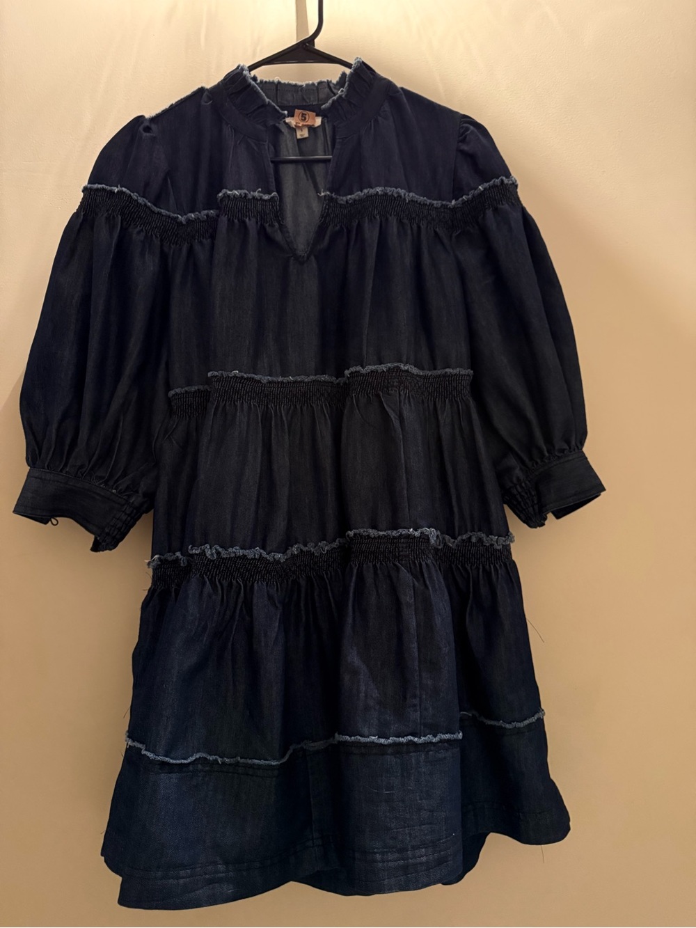 Pilcro Tiered Denim Swing Smock Dress Small Navy Jean - Picture 7 of 16